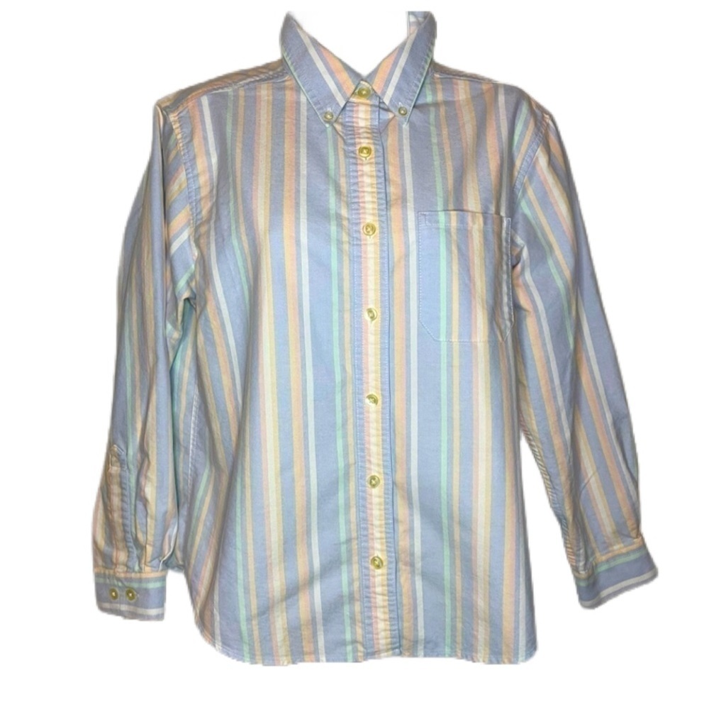 L.L Bean 100% cotton pastel pin striped collar button up Long Sleeve shirt